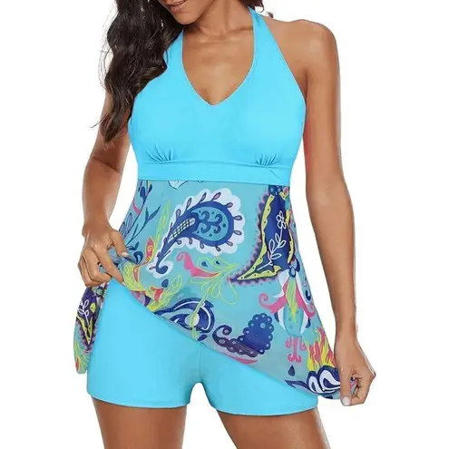 American Trends Bright Blue Floral Swim Shorts Dress XXXL NWOT Size undefined