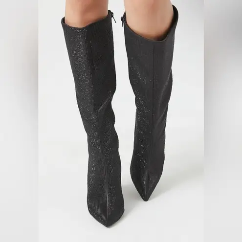 Forever 21 Black Rhinestone Knee High Boots