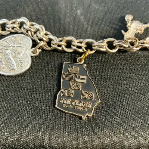 Vintage Sterling Charm Bracelet with 7 Dangle Charms 7” Silver