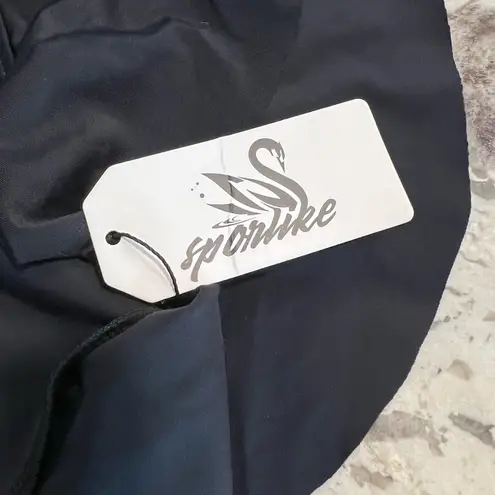 Sporlike Swim Top Womens Medium NWT Black Wet Dry Ruffled Sleeve Deep V Crop