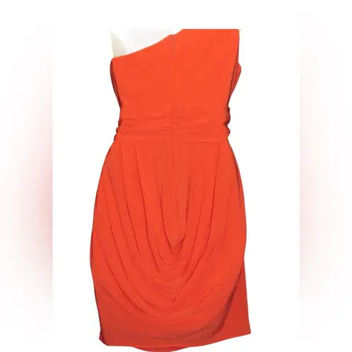 Alice + Olivia  Vibrant Orange One-Shoulder Mini Dress Size 10 Cocktail Silk