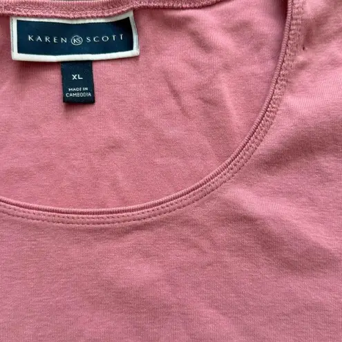 Karen Scott Women's XL Pink 3/4 Sleeve Cotton Top Basic Tee Casual Blouse