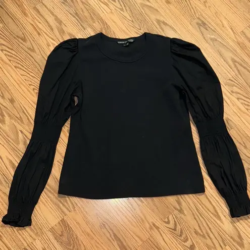 Veronica Beard Jeans fawn top blouse cotton blend puff smock sleeve rib black XL