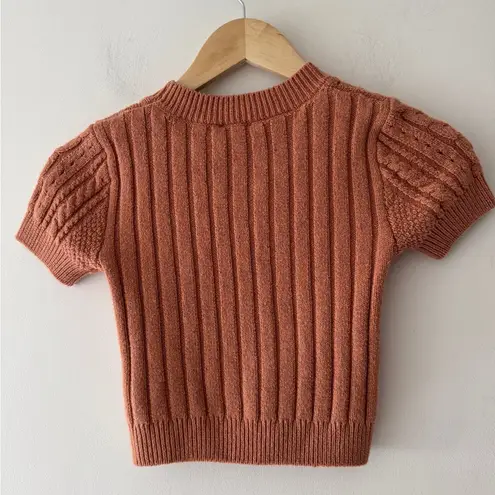 Free People  Intimately Brown Cropped Short Sleeve Cable Knit Sweater