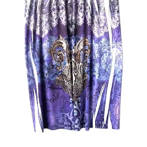 Purple Paisley Print Dress 2X Empire Waist Stretch Sequined Flowy Boho Festival