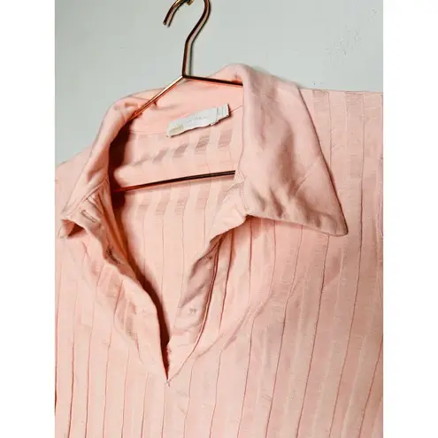 JONATHAN SIMKHAI Pink Val Rib Cropped Polo Long Sleeves Collared Shirt size XS