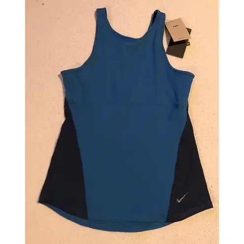 Nike  Womens Tank Top Dri Fit Yoga Sleek Running Training Activewear Blue Sz M