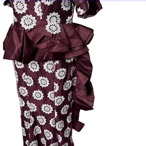 HANDMADE Lace African Style Formal Top Skirt Burgundy White Hand Crafted Size M