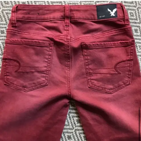 American Eagle New  Burgundy Red Raw Hem Jegging Skinny Jean Size 00 Y2K Denim