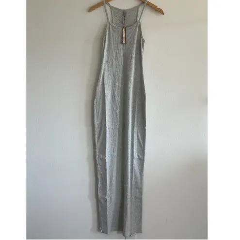 SKIMS Cotton Rib Long Cami Dress in Light Heather Grey, Size Medium