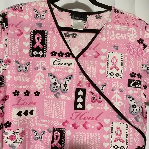 Cherokee  Breast Cancer scrub top pink/black