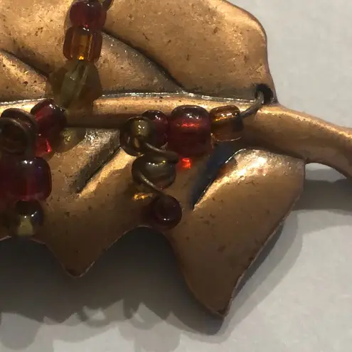 Copper Leaf Brooch with Wire Beaded Accents Brown