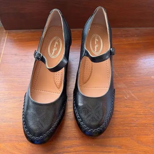 Mona Flying Women's Leather Closed Toe Mary Jane Wedge Pumps Round Toe Shoes 9 Black