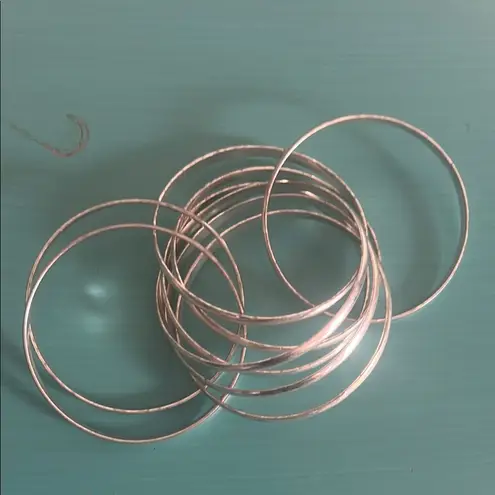 Silver Tone Sculptural Intertwined 9 Bangle Bracelets Asymmetrical Design