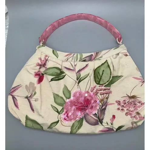 Vintage Beaded Floral Jacket & Matching Handbag Purse Cotton/Flax Plus Size 1X Pink