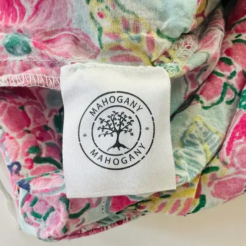 Mahogany Floral Drawcord Pajama Pants Pink Blue XL Wide Leg 100% Cotton India