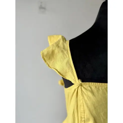 Chelsea and Violet  Linen Dress Ruffle Open Back Prairie Celery Yellow Size Medium