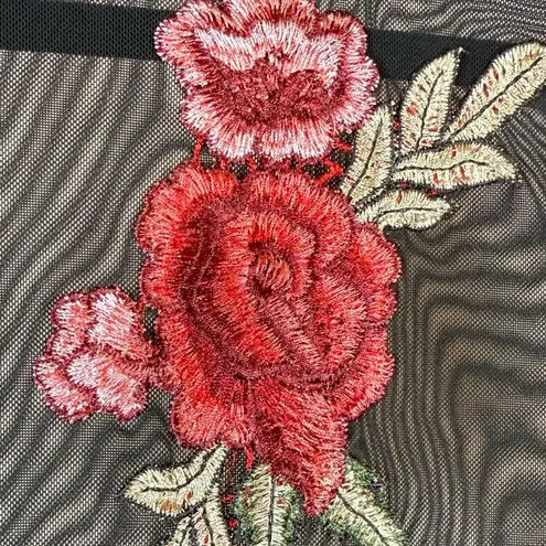 Sheer Black Mesh Peplum Top Red Rose Embroidery Roses Fairygoth Whimsigoth Small
