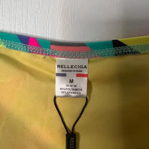 Relleciga Womens One-Piece Classic Swimsuit Size M Yellow Geometric 80s Retro