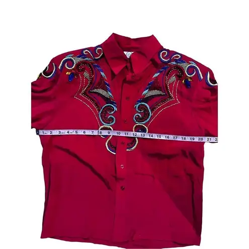 1980 Cedars Two Piece Red Embellished Women Designer Silk Top & Skirt Set size 8 Red