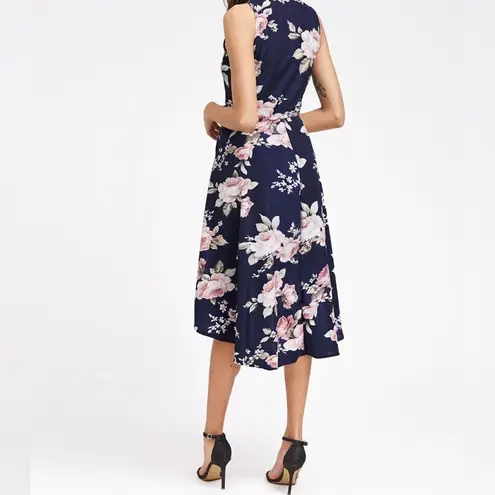 ✨HP✨V Neckline Floral Print Dip Hem Dress✨ Blue Size M