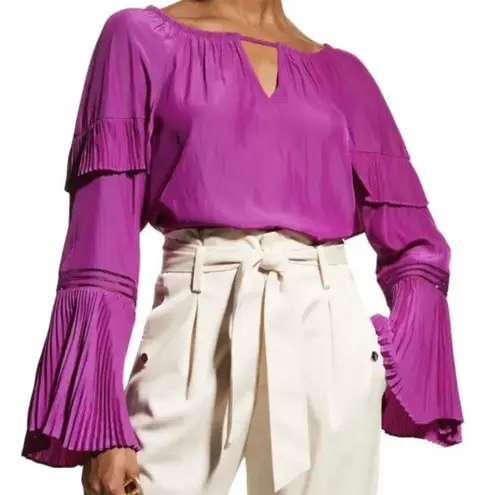 Ramy Brook Harvey Flared-Sleeve Keyhole Blouse