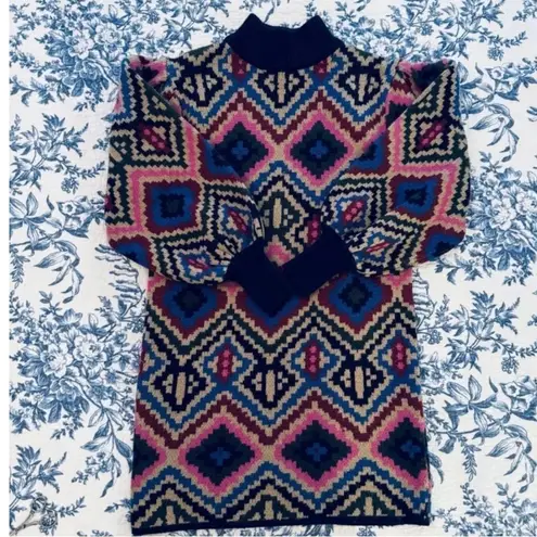 Farm Rio Oversized Geometric Print Puff Sleeve Mini Sweater Dress Size Small