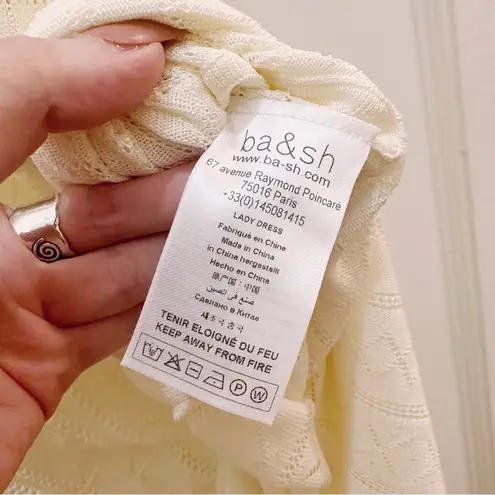 Ba&sh Aviva Crochet Maxi Dress Short Sleeve Summer Button Up Pointelle Cream