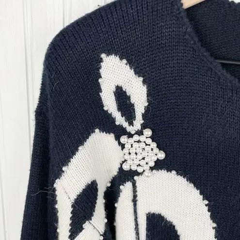 Vintage 80s Country Suburbans Sweater Black Ivory Pearl Bead Size Small Coquette
