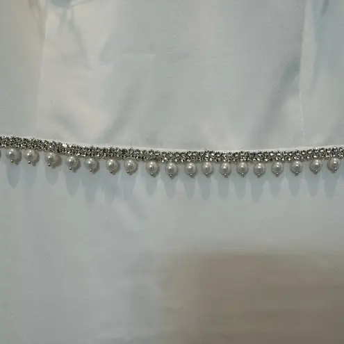 Mac Duggal NWT 11438 Feather Cap Sleeve Pearl Embellished Tea-length Dress Sz 10