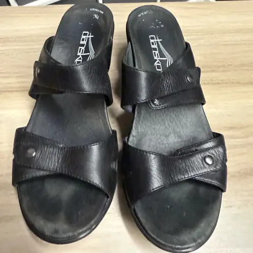 Dansko Jodi Metatarsal Black Leather Velcro Adjustable Sandals Mules Size 38