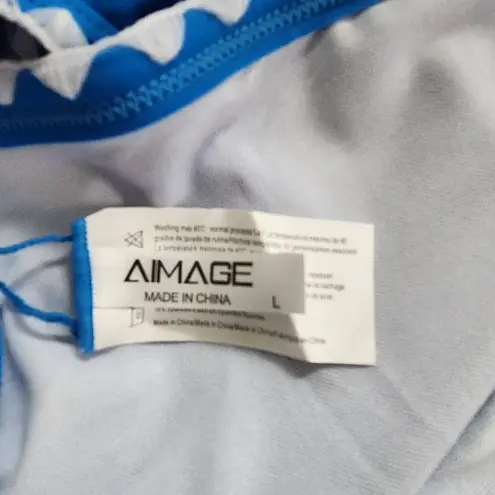 AI'IMAGE Blue Bikini with White Trim and High Waist Bottoms NWT Size Large