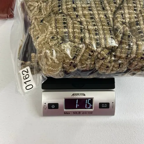 W.D.N.Y. Women's tan cream tweed fringe collared lined acrylic blazer jacket 14