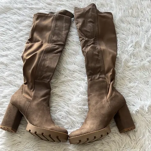 Wild Diva  GOSSIP-10 PLATFORM CHUNKY HEEL OVER THE KNEE HIGH BOOTS TAUPE SIZE 7 - Image 8