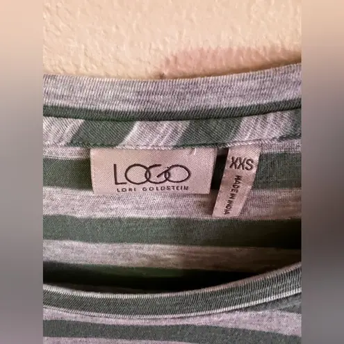 LOGO By Lori Goldstein Stripe Knit Shift Dress Flounce Hem Green XXS