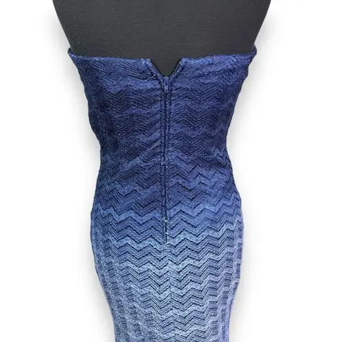 Betsy and Adam Blue Ombré Maxi Lace Strapless Dress