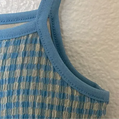 Wilfred XS Body Con Rouched Mini Dress Blue Spaghetti Straps Ribbed Stretchy