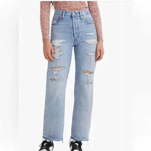 Levi's LEVI’S Ripped High Waist Ribcage Straight Ankle Light Indigo Jeans Size 30 NEW