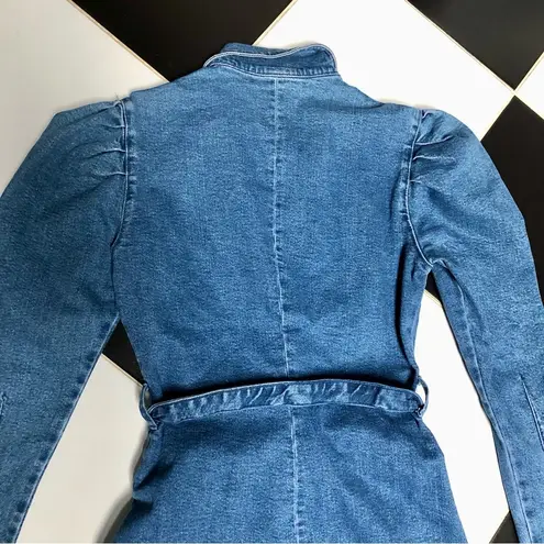 Bershka NWT Shirt Mini Dress Long Sleeve Denim Belted Puffy Sleeves Western sz M