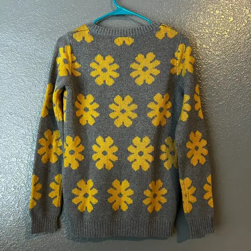 Mossimo Gray & Yellow Floral Pullover Crewneck Knit SWEATER Women's sz XS EUC