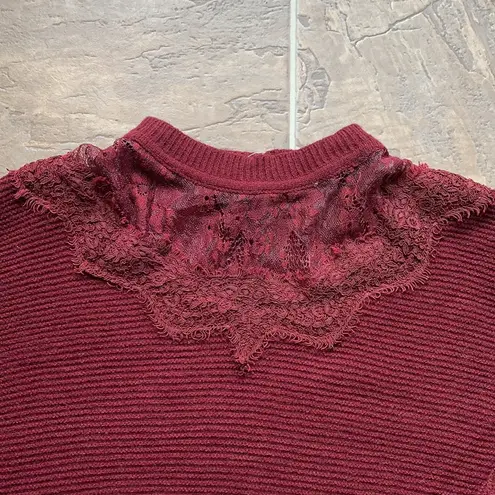 Suzanne Betro Lace Collar Burgundy Sweater Size L/XL NWT