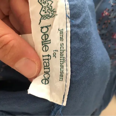 Vintage 70's Jane Schaffhausen Belle France Prairie Floral Midi Tie Waist Skirt Blue Size 10