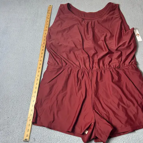 Honey Mark Sage Swim Romper Womens 5XL Burgundy Sleeveless Stretch Pockets NEW Red Size 5X
