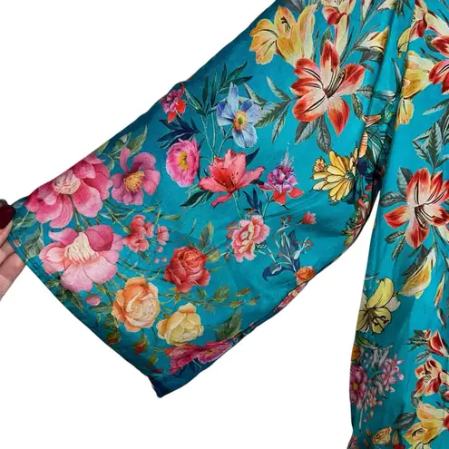 Johnny Was STALLION YENA KIMONO Reversible Silk Colorful Floral Beaded Medium
