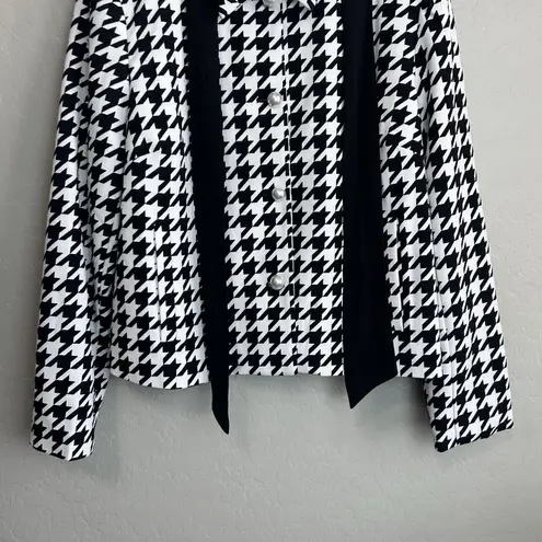 CeCe Jacket Women's XL Black White Houndstooth Blazer Pussybow Neck Office