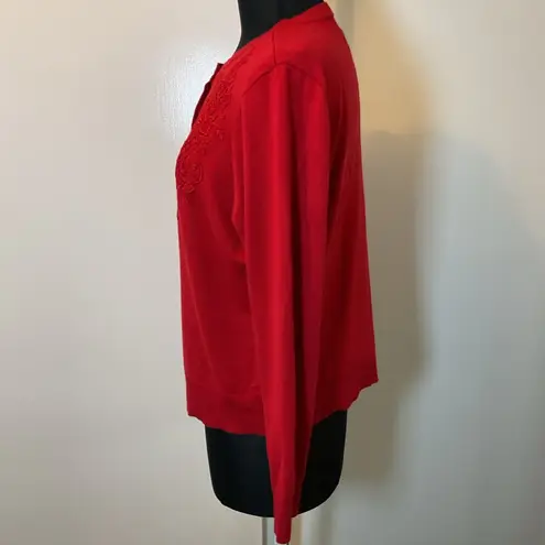 JM Collection 16. Red Petite Button-Front Appliqué Cardigan Size XLP
