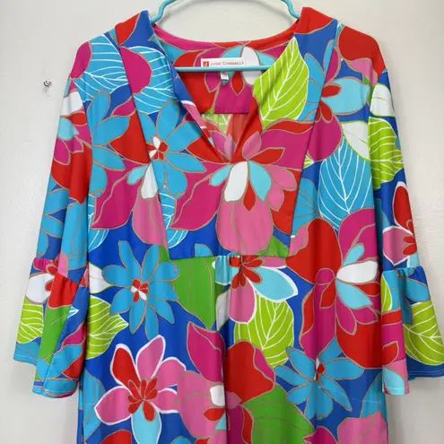 Jude Connally Colorful Floral 3/4 Bell Sleeve Kerry Dress Pockets ‎ Size MEDIUM