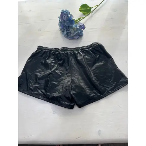 Black Shiny Shorts Women's Large Elastic Waist Drawstring Casual