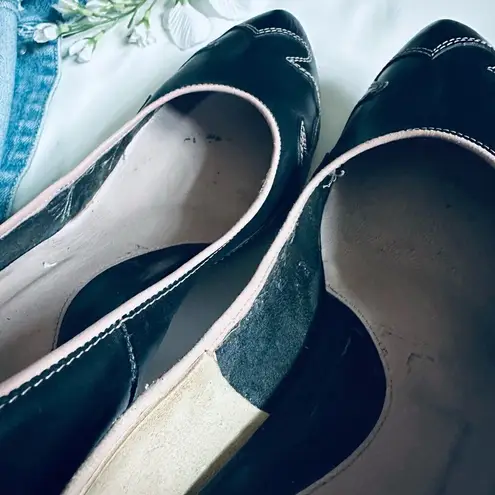 Vintage Romanelli Made in Italy black/pink leather scalloped detail pinup heels Black Size 10