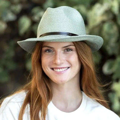 Travaux En Cours Straw Fedora Hat in Sage Size 56 Green